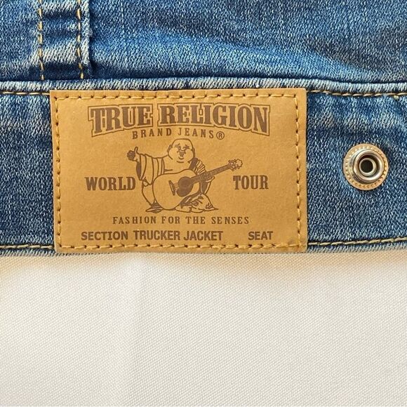 True Religion Deadstock Sherpa Lined Denim Trucker Jacket Size Large - Picture 10 of 15